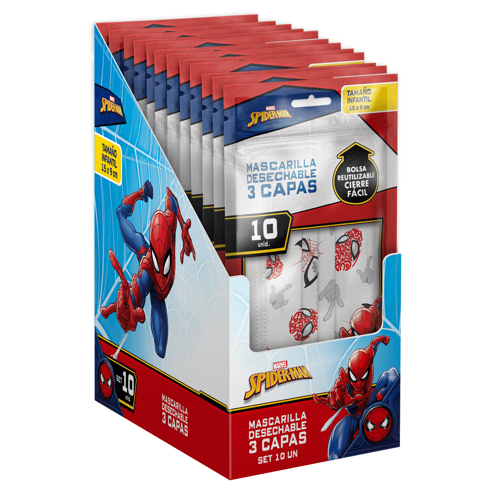 Mascarillas Spiderman - Cajas de 10 sobres de 10 mascarillas