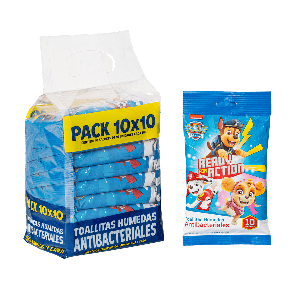 Toallitas antibacteriales Paw Patrol- 6 Packs de 10 sachets