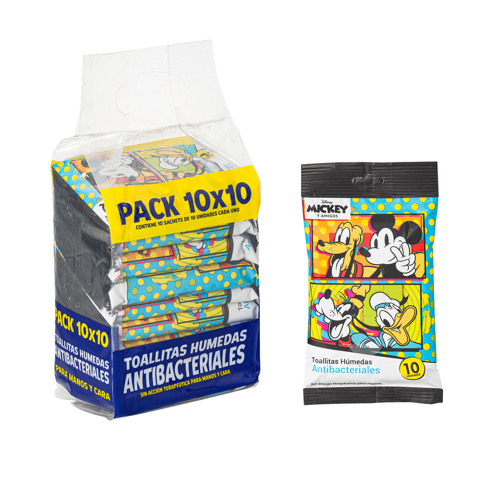 Toallitas antibacteriales Mickey - 6 Packs de 10 sachets