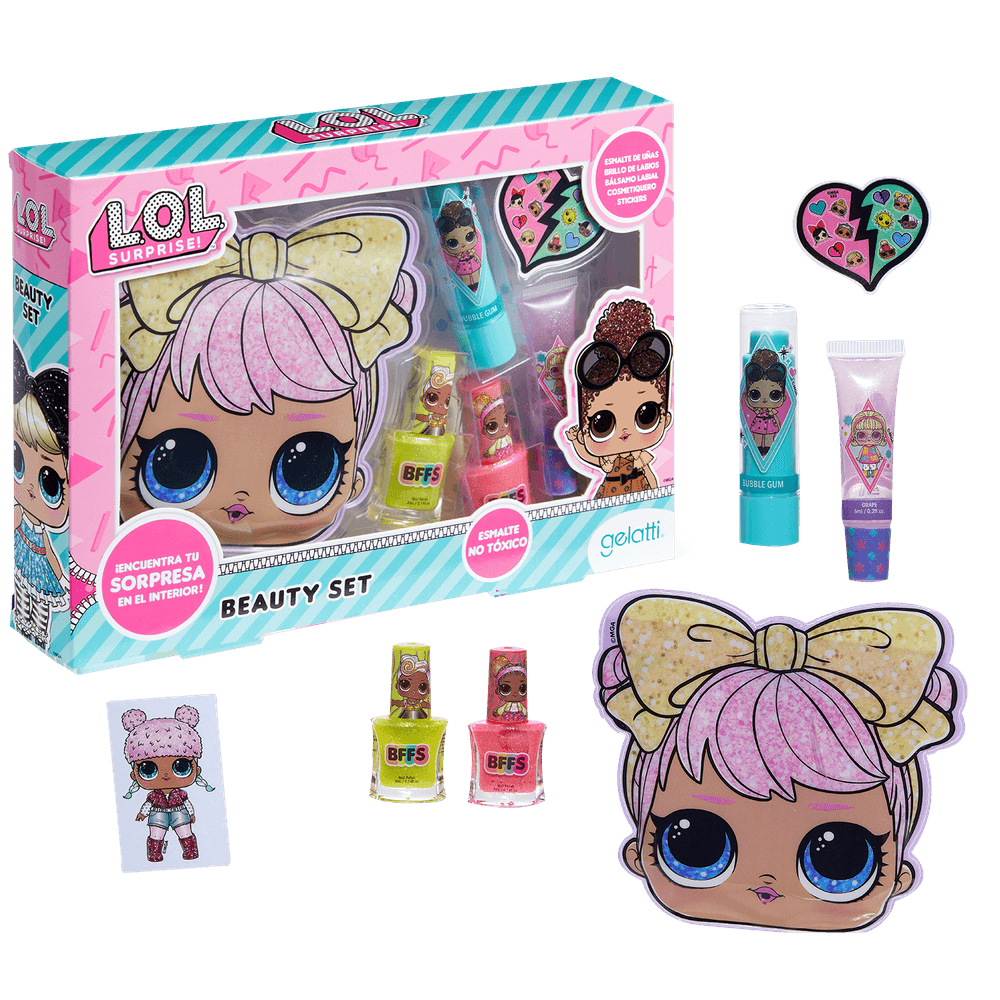 Set de maquillaje LOL Surprise- 2 esmaltes +1 bálsamo Labial+ 1 brillo de labios + Cosmetiquero- Caja de 6 unidades
