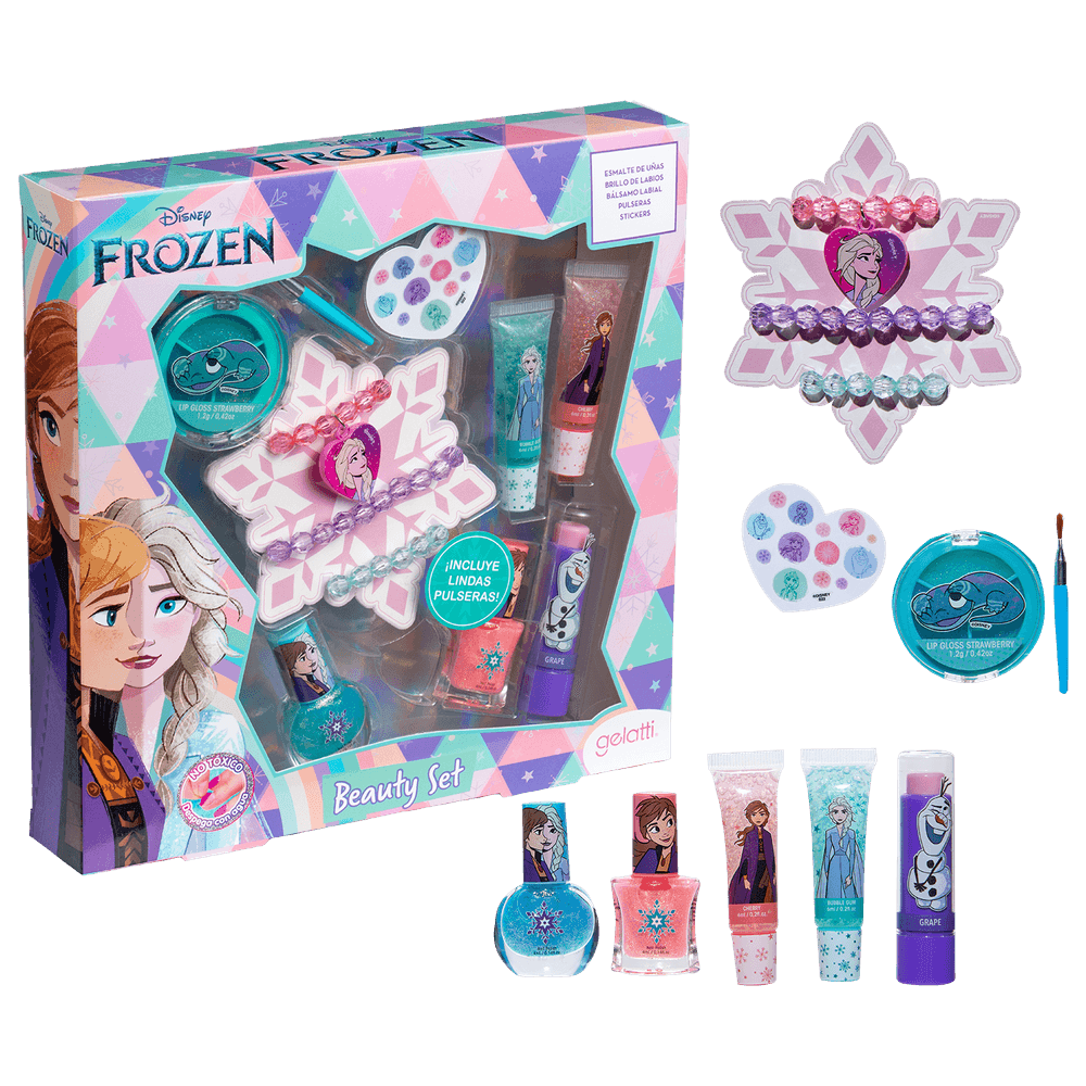 Set de maquillaje Frozen- 2 esmaltes +1 bálsamo Labial +2 brillo de labios+ Pulseras- Caja de 6 unidades