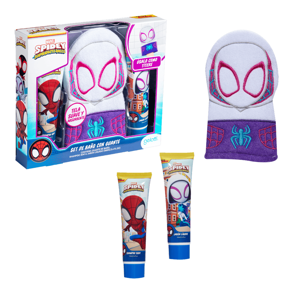 Set de Baño Marvel Spidey- Shampoo +   Jabon  Ghost Spider Man + Guante de baño - Caja de 6 unidades