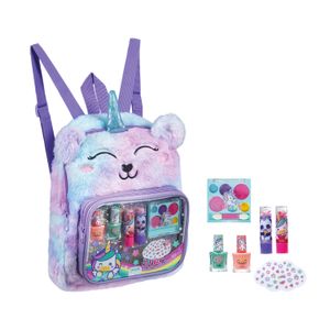 Set de Maquillaje UNICORNIO mochila - 1 brillo de labios + 1 balsamo labial + sombra de ojos + 2 esmalte uñas  + stickers