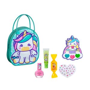 Set de Maquillaje Unicornio cartera - 2 brillos de labios + esmaltes de uñas + sombra de ojos + stickers