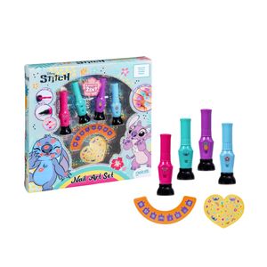 Set Maquillaje STITCH 4 Esmaltes + Stencil + Stickers. Caja de 6 unidades