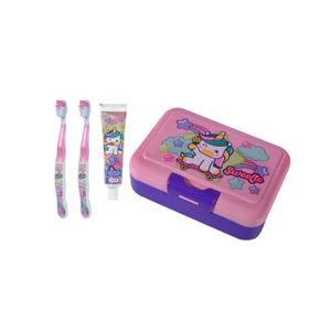 Pasta Dientes + Cepillos + Lonchera Unicornio 12x1
